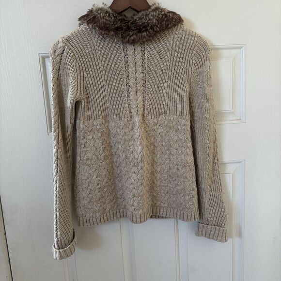 Womens Cable Knit Sweater Faux Fur Collar M Y2K Bohemian Hippie Comfy Indie City - Picture 8 of 11